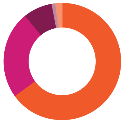 Pie chart of revenue by contributions, grants, events and other